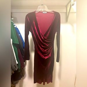 V-neck faux-wrap dress, red velvet.